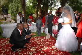 Bride and groom at their garden wedding ceremony